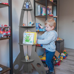 Wooden bookcase rocket, easy to assemble - Metal gray
