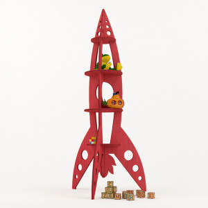 Bücherregal-Rakete aus Holz, einfach zu montieren – Furchtbares Rot