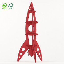 Wooden bookcase rocket, easy to assemble - Terrible red