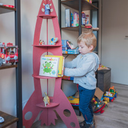 Bücherregal-Rakete aus Holz, einfach zu montieren – Furchtbares Rot