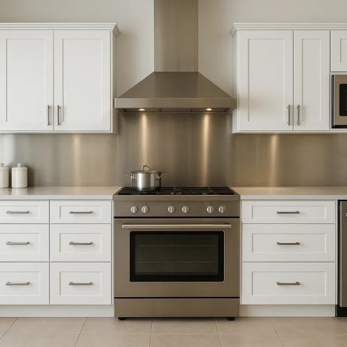 Custom stainless steel splashback - John Steel Custom stainless steel splashback - John Steel