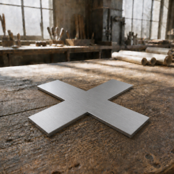 Custom-made brushed anodized aluminum cross | John Steel