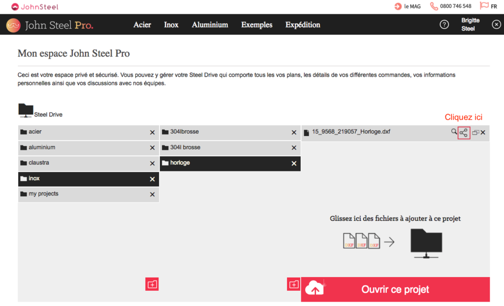 Partager un fichier dxf depuis le compte