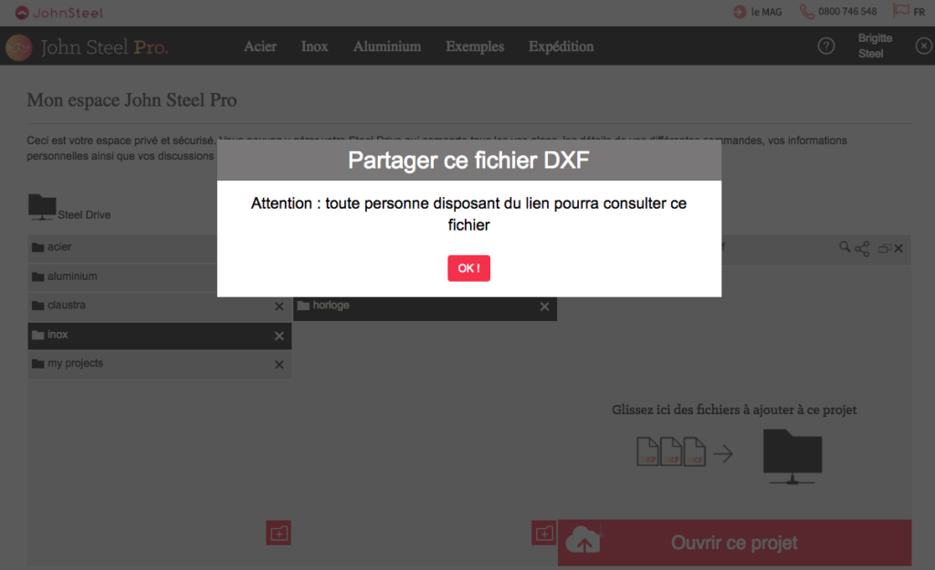 Partager un fichier dxf depuis le compte information légale