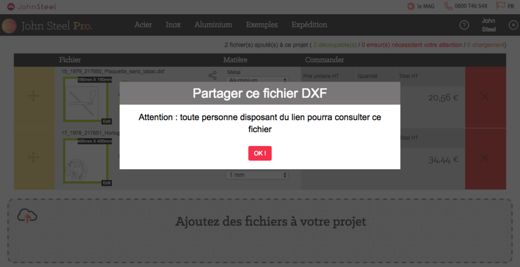 Partager un fichier dxf donne accès à toute personne disposant du lien
