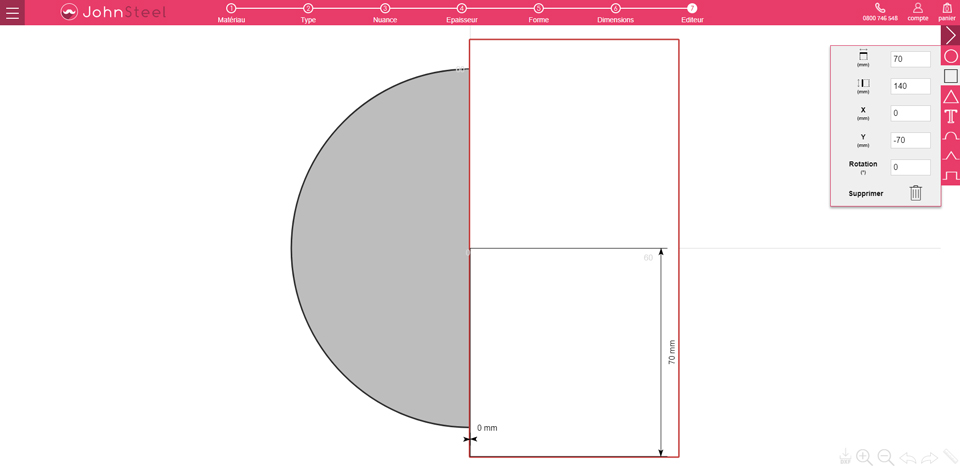 Astuce pour faire un demi-cercle dans le configurateur John Steel