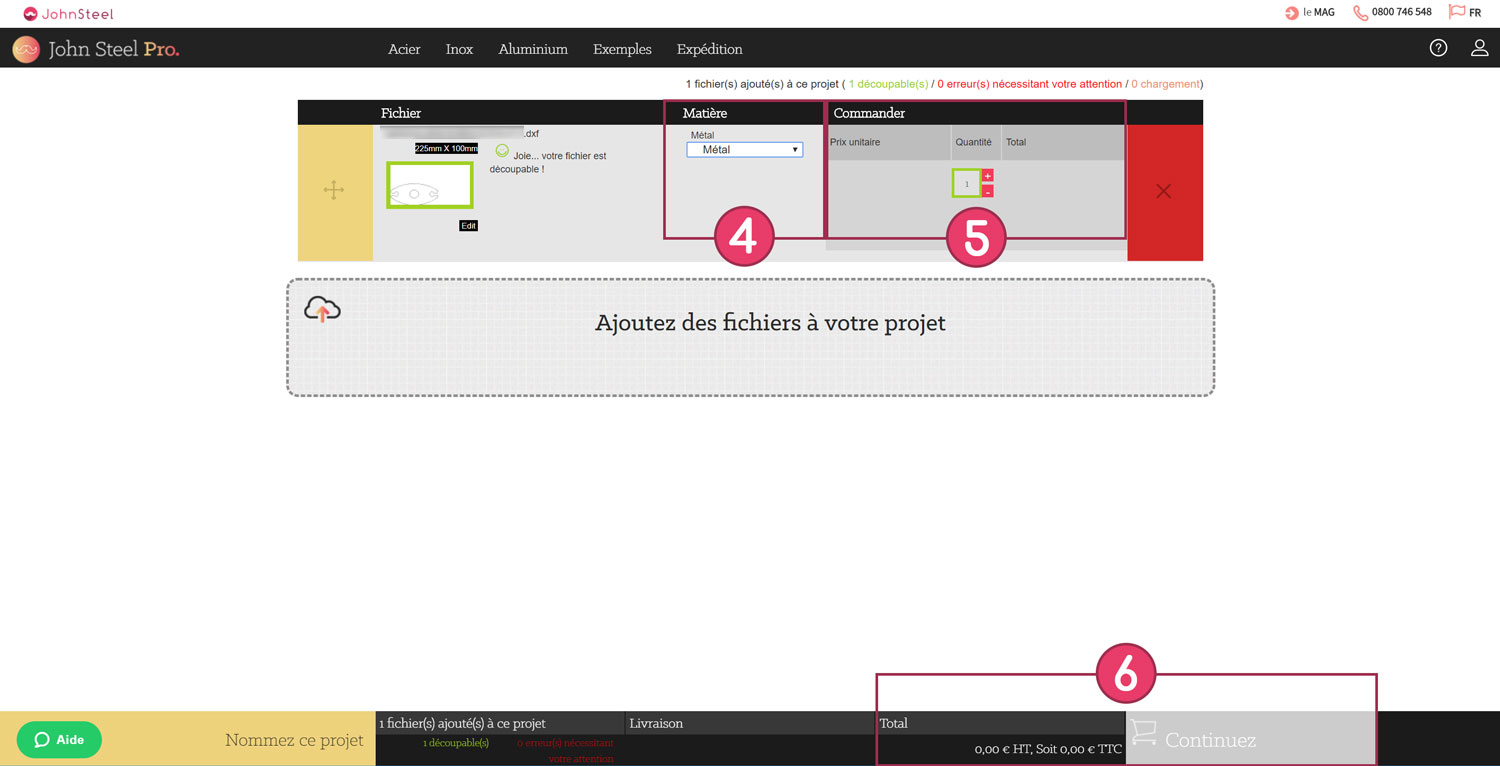 étape 2 pour commander sur John Steel Pro