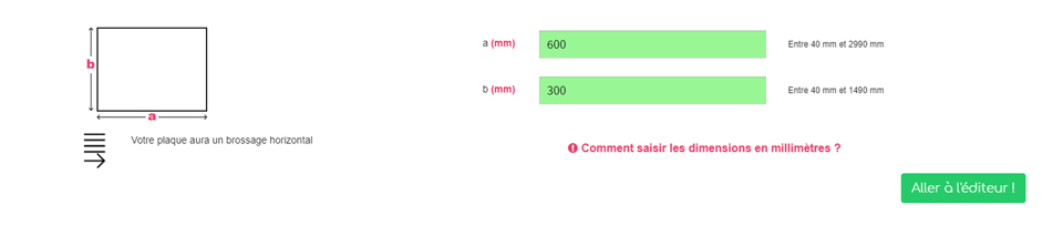 Dimensions du rectangle exemple dans le configurateur