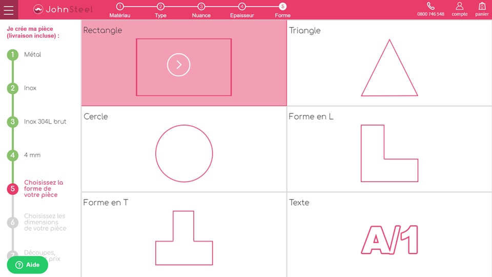 Configurateur John Steel : choisir la forme
