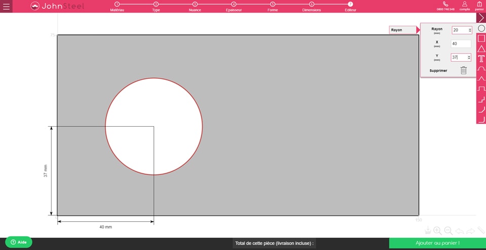 Configurateur John Steel : ajoutez la découpe cercle