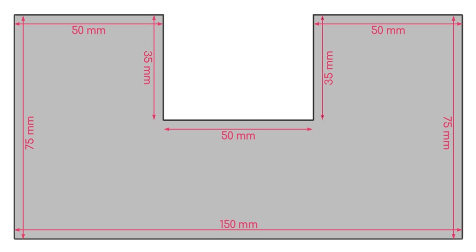 Dimensions de la découpe en U exemple