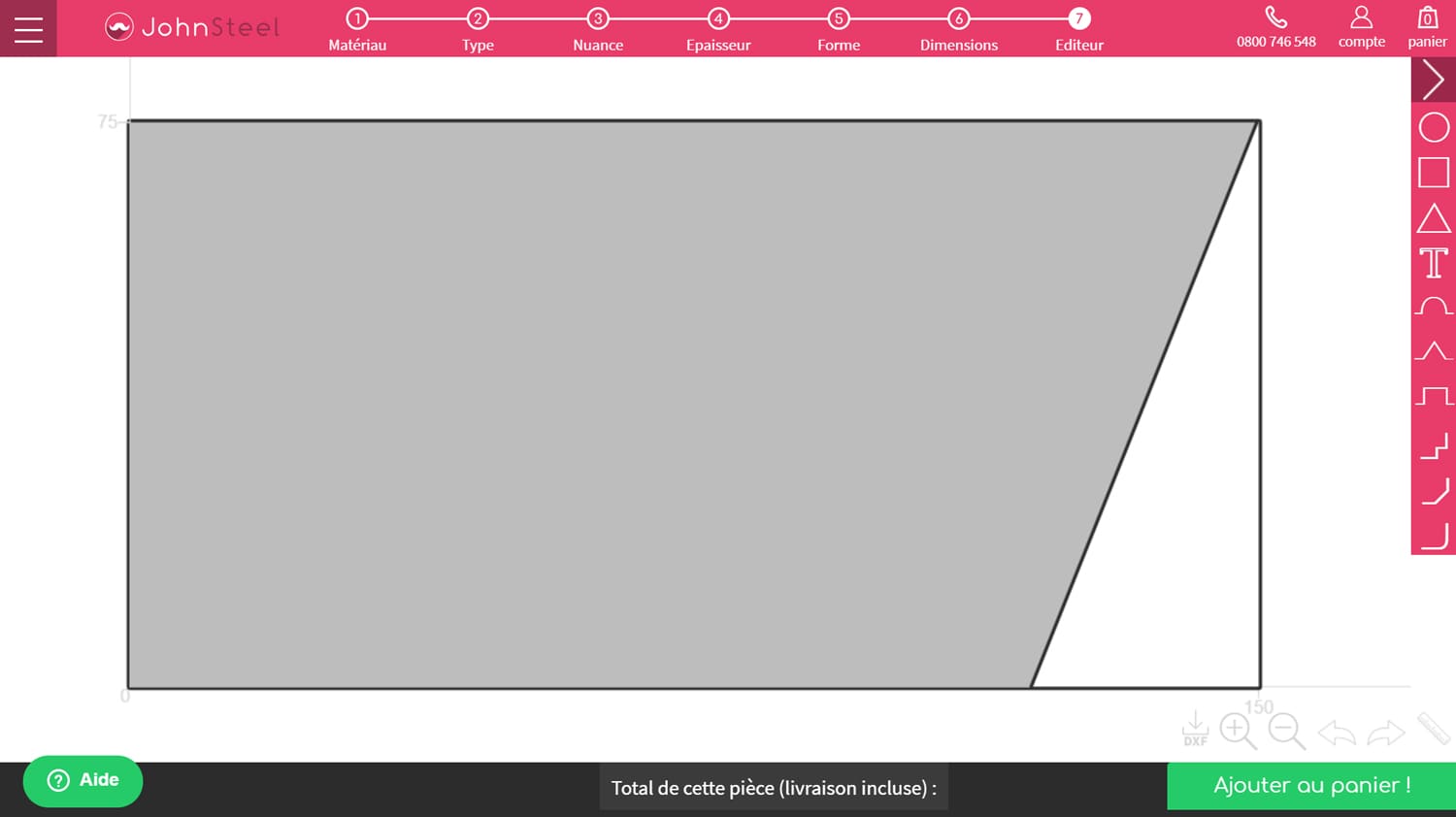 Prévisualisation de la découpe trapèze