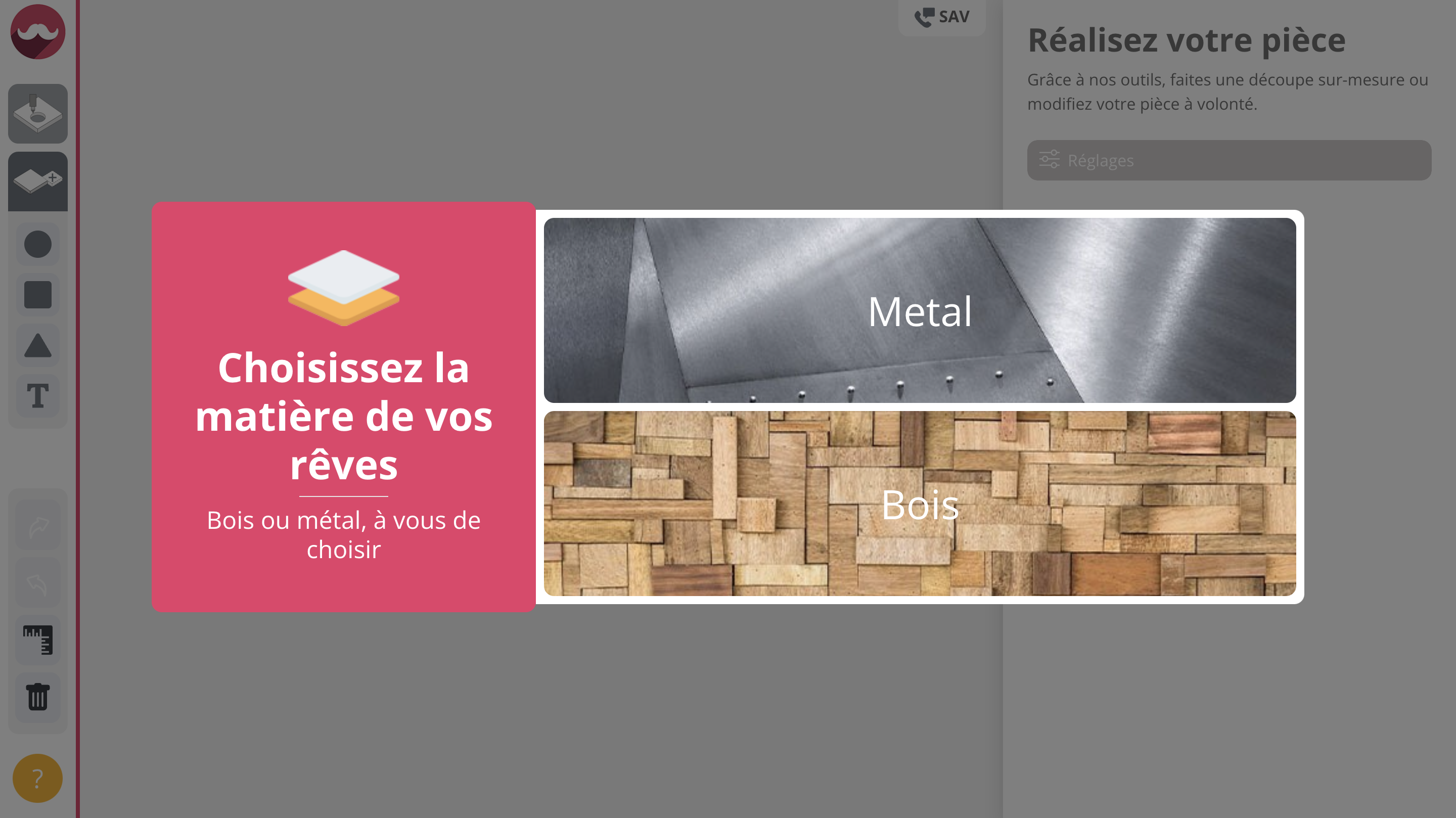 Étape 1 : Choix du type de pièce dans le configurateur John Steel