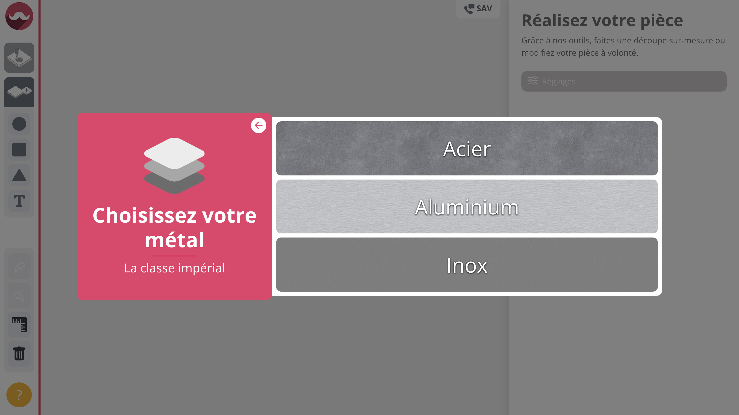 Étape 2 : Sélection de la matière dans le configurateur John Steel