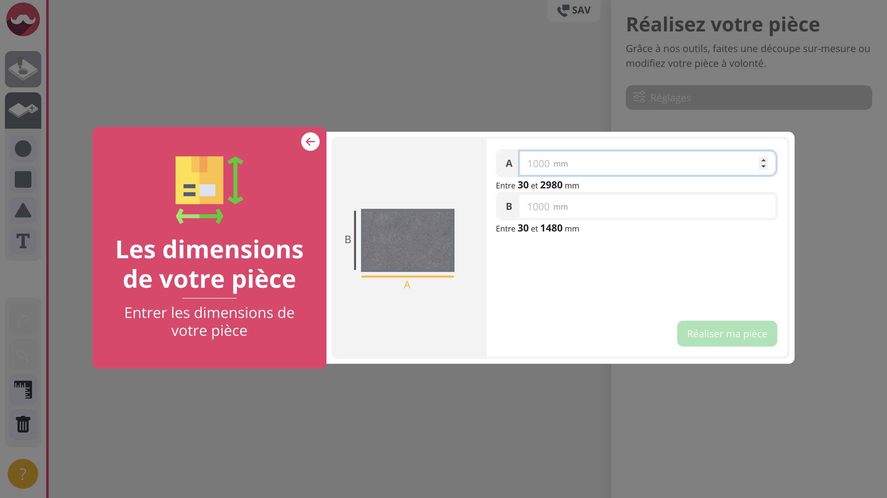 Étape 6 : Entrer les dimensions de la pièce