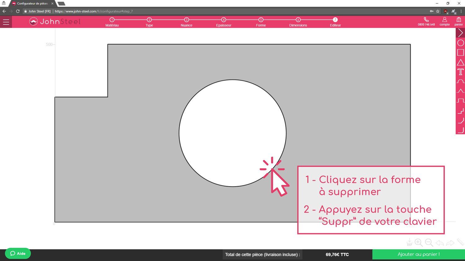 Come rimuovere i tagli sul configuratore?